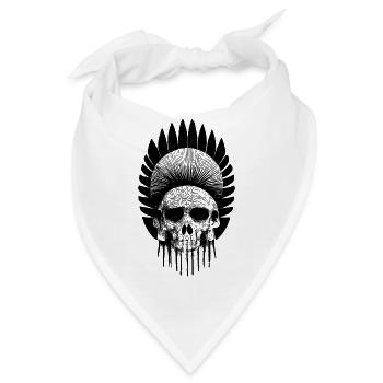 Totenkopf mit indischem Kopfschmuck - Bandana - Weiß - Vorne
