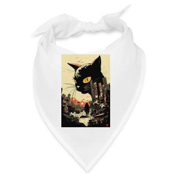 Katze Japan Monster Stadt Anime Hochhäuser - Bandana - Weiß - Vorne