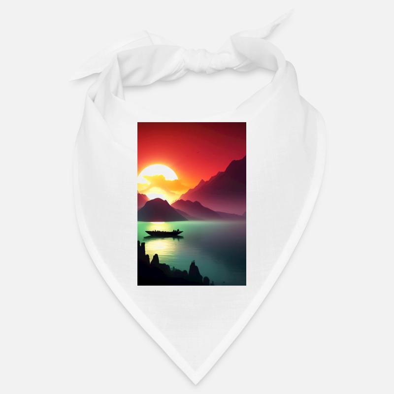 Landschaft mit See, Boot und Berge Bandana