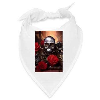 Metall Totenkopf mit Rosen - Bandana - Weiß - Vorne