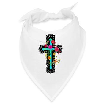 Kreuz Kreuze Kruzifix Blumen blühen Schöpfung - Bandana - Weiß - Vorne