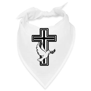 Kreuz mit Taube - Bandana - Weiß - Vorne