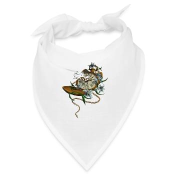 Zerbrochene Taschenuhr mit Flügeln und Lilien - Bandana - Weiß - Vorne