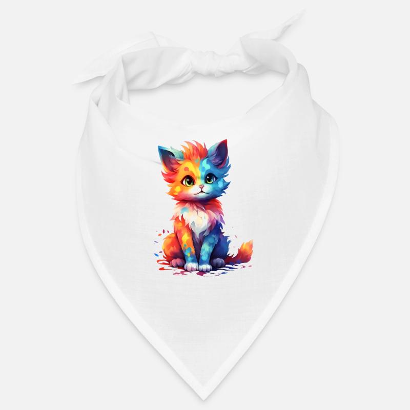 Mignon Rainbow Kitty Shirt Design - Bandana - blanc