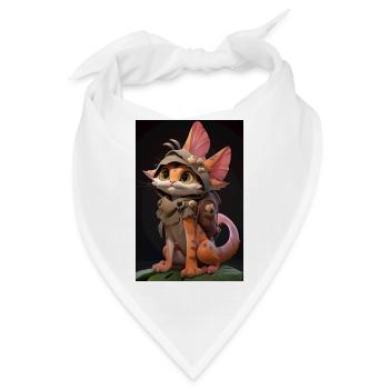 Dino Kitty: Entzückende Zeichnung einer Katze beim Cosplay - Bandana - Weiß - Vorne