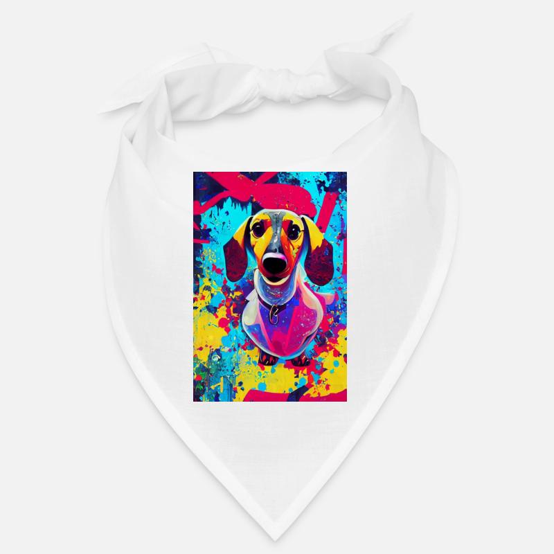 Modernes Pop-Art Print | Dackel mit Graffiti Bunt Bandana