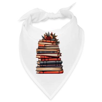 Bücherstapel - Lesen, Wissen und Phantasie. - Bandana - Weiß - Vorne