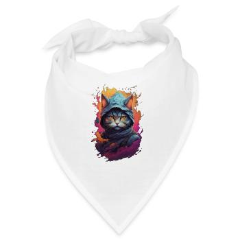 Feuriger Katzenkrieger: Detaillierte Ninja-Katze - Bandana - Weiß - Vorne