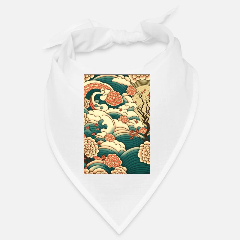 Wave Roses Ukiyo Clouds Pattern Bandana