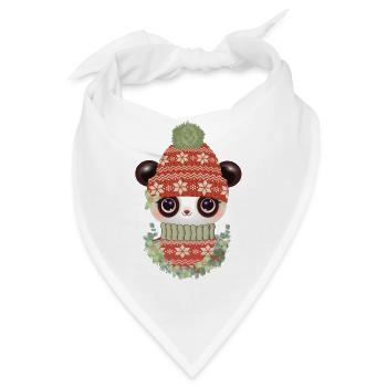 niedlicher Panda mit Pullover,Bommelmütze & Kranz - Bandana - Weiß - Vorne