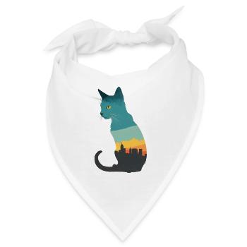 Silhouette einer Katze mit urbanem Flair - Bandana - Weiß - Vorne