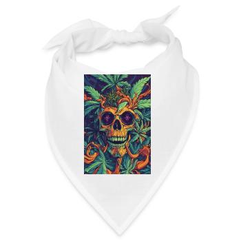Schädel mit Hanfblättern und Flammen - Bandana - Weiß - Vorne