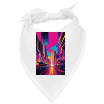 Lebendiges Neon-Stadtbild, futuristische Urban Art - Bandana - Weiß - Vorne