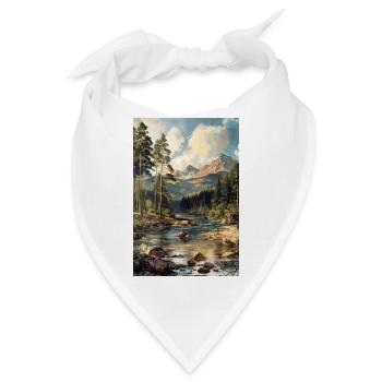 Berglandschaft Illustration Poster - Bandana - Weiß - Vorne