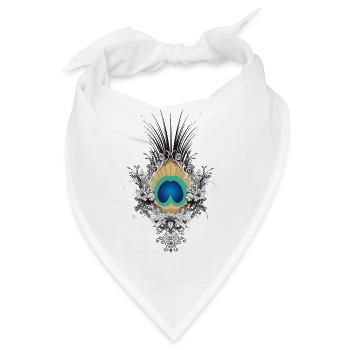 Ornamentale Pfauenfeder mit floraler Dekoration - Bandana - Weiß - Vorne