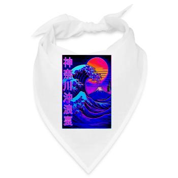 Große Welle Kanagawa Neon Stil - Vaporwave - Bandana - Weiß - Vorne