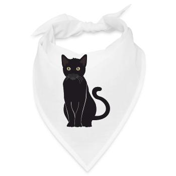 Schwarze Katze Glücksbringer wachsamer Blick - Bandana - Weiß - Vorne