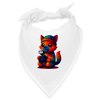WPAP Polygon Kawaii Stil Tiere Baby Fuchs Fotograf - Bandana - Weiß - Vorne