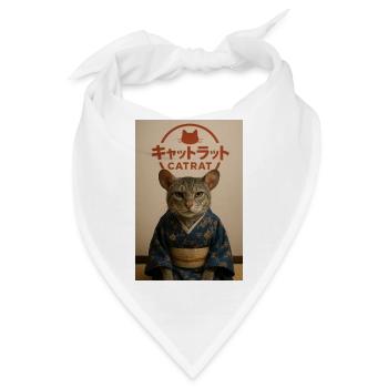 Cat Elegance im Kimono - Bandana - Weiß - Vorne