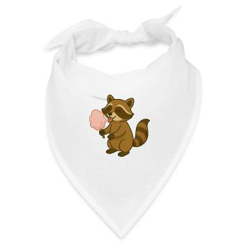 Niedlicher Waschbär mit Zuckerwatte - Bandana - Weiß - Vorne