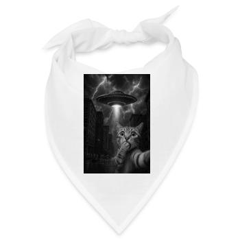 Selfie Katze mit Alien UFO - UFO Katze  - Bandana - Weiß - Vorne