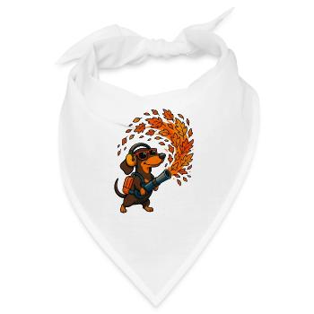 Herbstlicher Abenteuer-Dachshund mit Laubbläser - Bandana - Weiß - Vorne