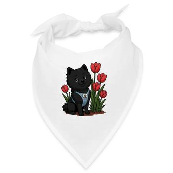 Süßer Spitz Hund mit Tulpen - Bandana - Weiß - Vorne