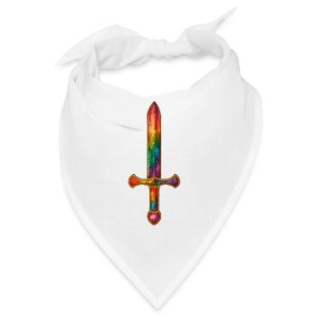 Regenbogen Schwert mit Goldumrandung - Bandana - Weiß - Vorne