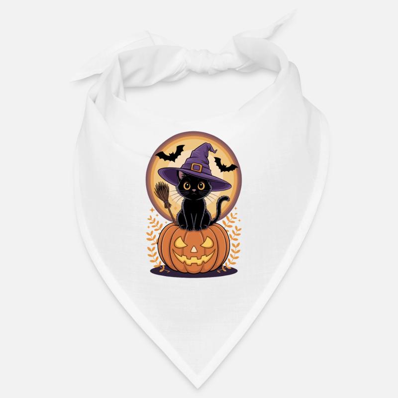 Witch cat with pumpkin view Bandana