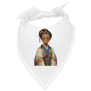 Ethnisches Mädchen im bunten Kimono - Bandana - Weiß - Vorne