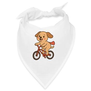 Verspielter Hund auf Fahrrad - Bandana - Weiß - Vorne