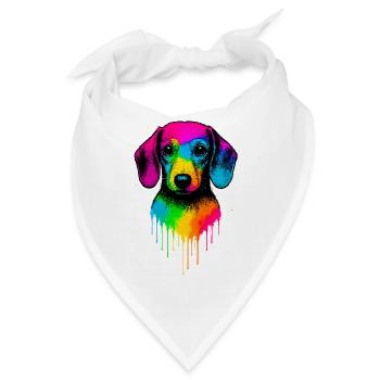 Regenbogen Dackel Tropfenkunst - Bandana - Weiß - Vorne