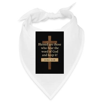 Kreuz und Bibelverse Lukas 11,28 - Bandana - Weiß - Vorne