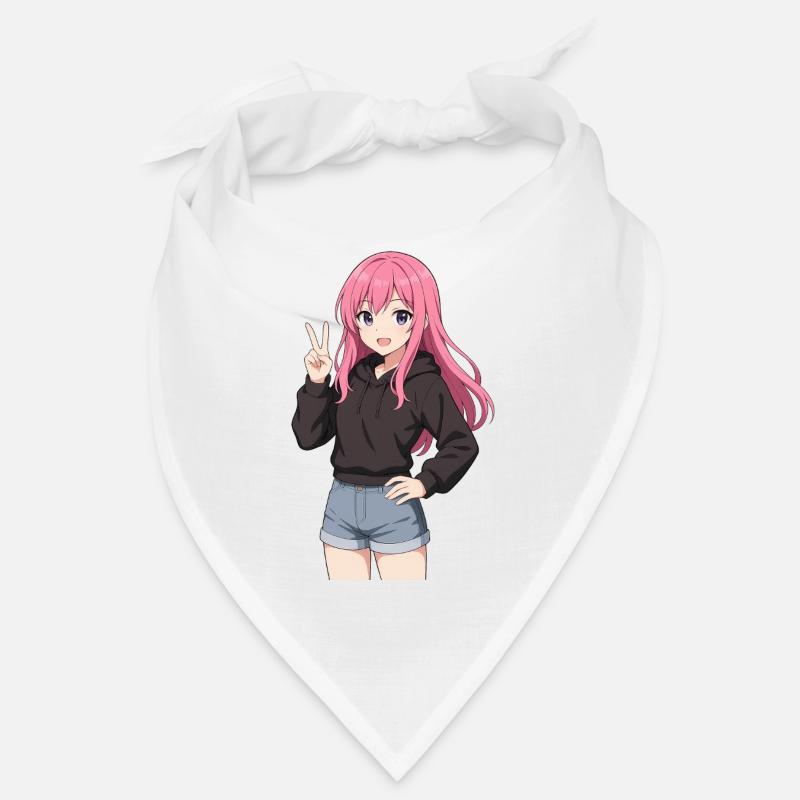 Anime-Mädchen mit rosa Kapuzenpullover - Bandana - Weiß