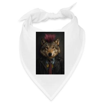 Wolfs Punk Mohawk Lederjacke - Bandana - Weiß - Vorne