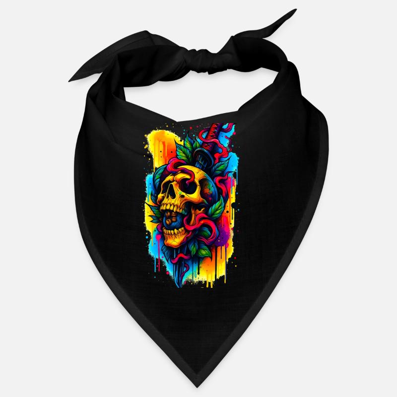 Bunter Totenschädel mit Messer und Blättern Bandana