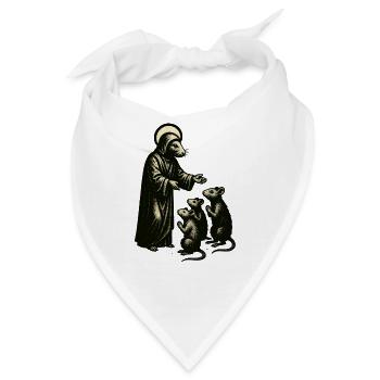 Hirtenfigur mit Mäusen Holzschnitt - Bandana - Weiß - Vorne
