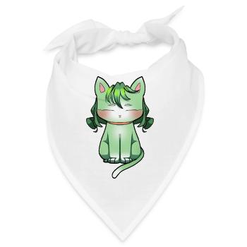 Minze Katze mit Smaragd Haar Anime Style - Bandana - Weiß - Vorne