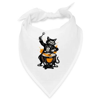 Katzenband Trommelheld im Comicstil - Bandana - Weiß - Vorne