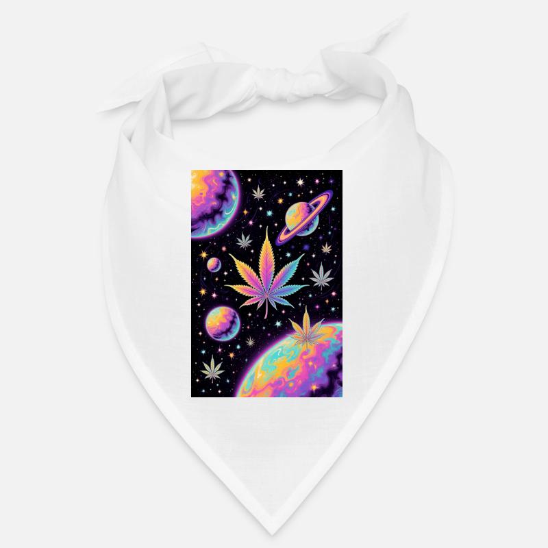 Psychedelic Space Cannabis Pattern - Bandana - white