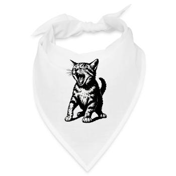Wütende Schwarze Katze Strichzeichnung - Bandana - Weiß - Vorne