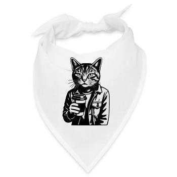 Katzenbarista mit ToGo Kaffee - Bandana - Weiß - Vorne