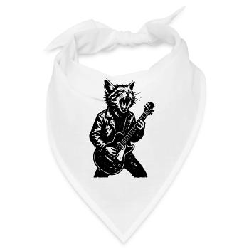 Katzen-Rocker mit Gitarre - Bandana - Weiß - Vorne
