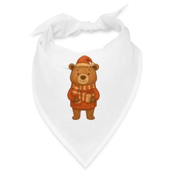 Niedlicher Weihnachtsbär mit Geschenk - Bandana - Weiß - Vorne