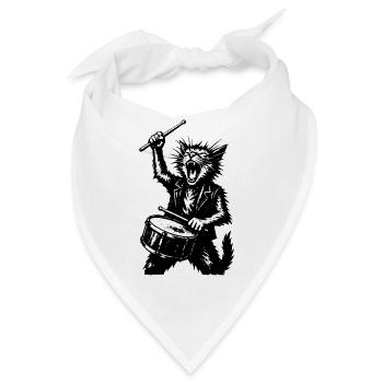 Trommelnde Katzen-Rocker - Bandana - Weiß - Vorne