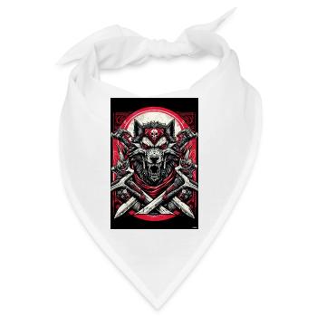Karmesinroter Wolfkrieger mit Klingen - Bandana - Weiß - Vorne