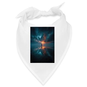 Einsame Sonnenuntergangsspiegelungen an einem nebligen Ufer - Bandana - Weiß - Vorne