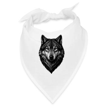 Wolfskopf Schwarzweiß Illustration - Bandana - Weiß - Vorne