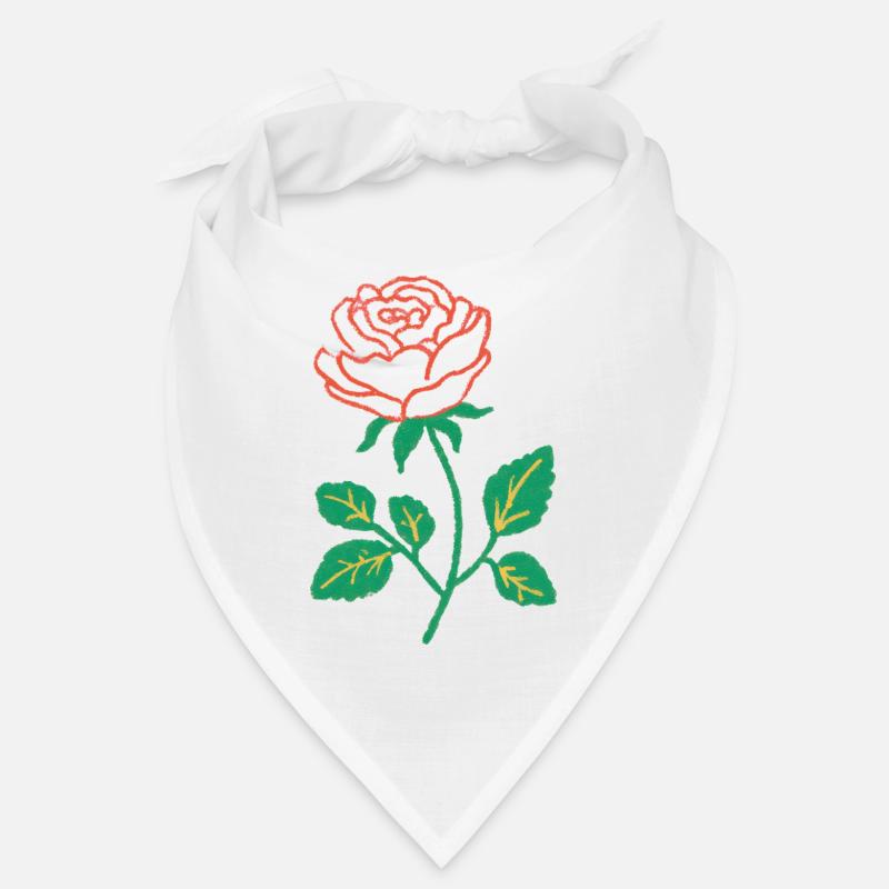 Crimson Rose Linework on Green Stem Bandana