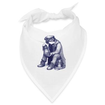Traurig | Handgemalte Zeichnung Kugelschreiber - Bandana - Weiß - Vorne